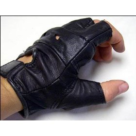 Show details of Biker's Motorcycle Fingerless Gloves - Black Leather - Size M.