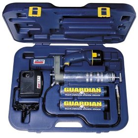 Show details of Lincoln Lubrication 1242 12 Volt DC Cordless Rechargeable Grease Gun with Case and Charger.