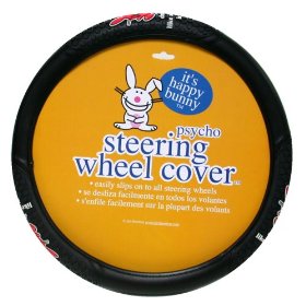Show details of Happy Bunny "Driving Like A Psycho Is Fun" Steering Wheel Cover.