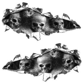 Show details of Ripped Torn Metal Tear REFLECTIVE Decals Gray Skulls.
