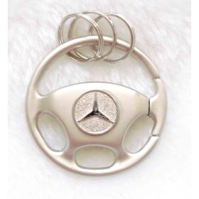 Show details of Metal Steering Wheel Shape Keyhain with 3D Mercedes-Benz LOGO.
